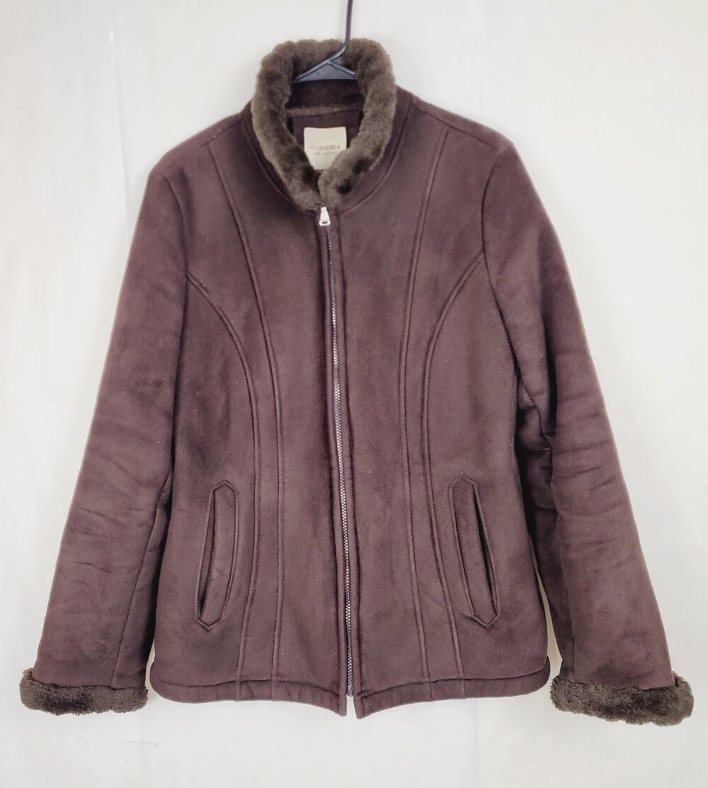 Sonoma brown fur lined faux suede coat Size medium womens Luxe Minimal Heavy